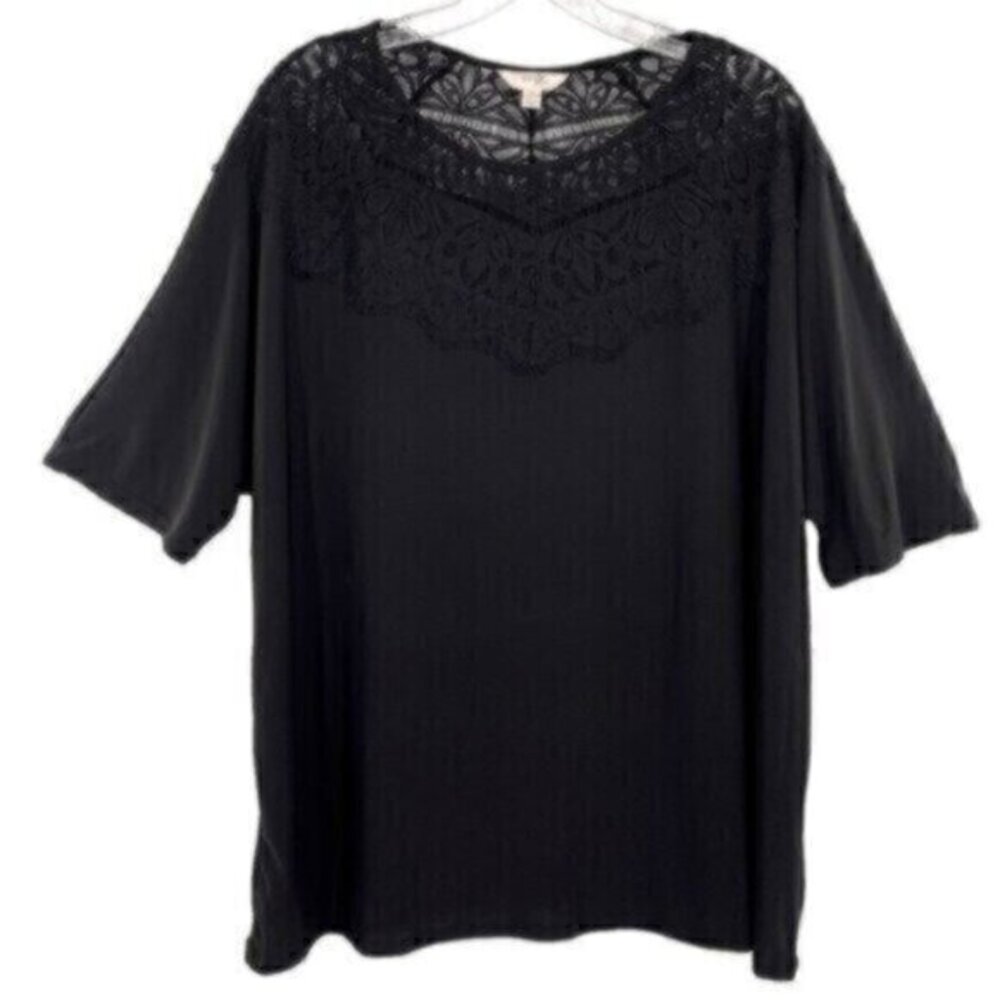 Terra & Sky Women’s Black Lace Blouse Top 1X